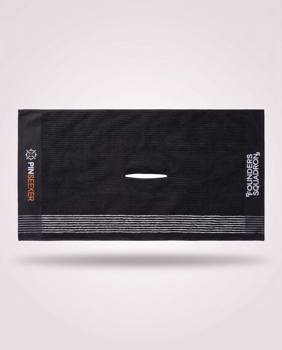 PINSEEKER Caddy Golf Towel in Blackout, 550GSM cotton with the reinforced centre slit