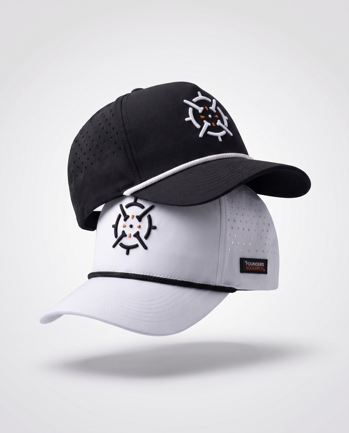 Two PINSEEKER Performance Golf Caps from the Wingman Bundle, Blackout over Whiteout