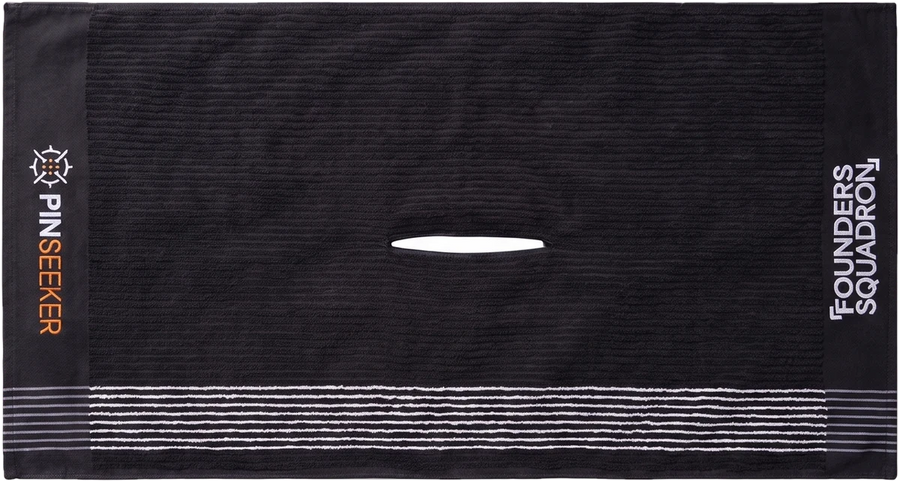 PINSEEKER Caddy Golf Towel - Founders Squadron laid flat, size guide