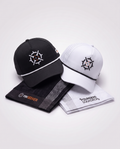 Both PINSEEKER Founders Squadron Bundle colourways, caps resting on their folded caddy towels