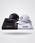 PINSEEKER Founders Squadron Bundle, Blackout and Whiteout caps on their folded caddy towels