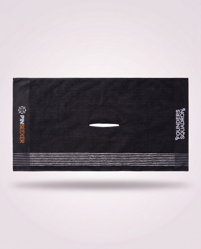 PINSEEKER Caddy Golf Towel in Blackout, 550GSM cotton with the reinforced centre slit