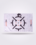 PINSEEKER Magnetic Golf Towel in Whiteout, cleaning face with the target logo and magnet clip