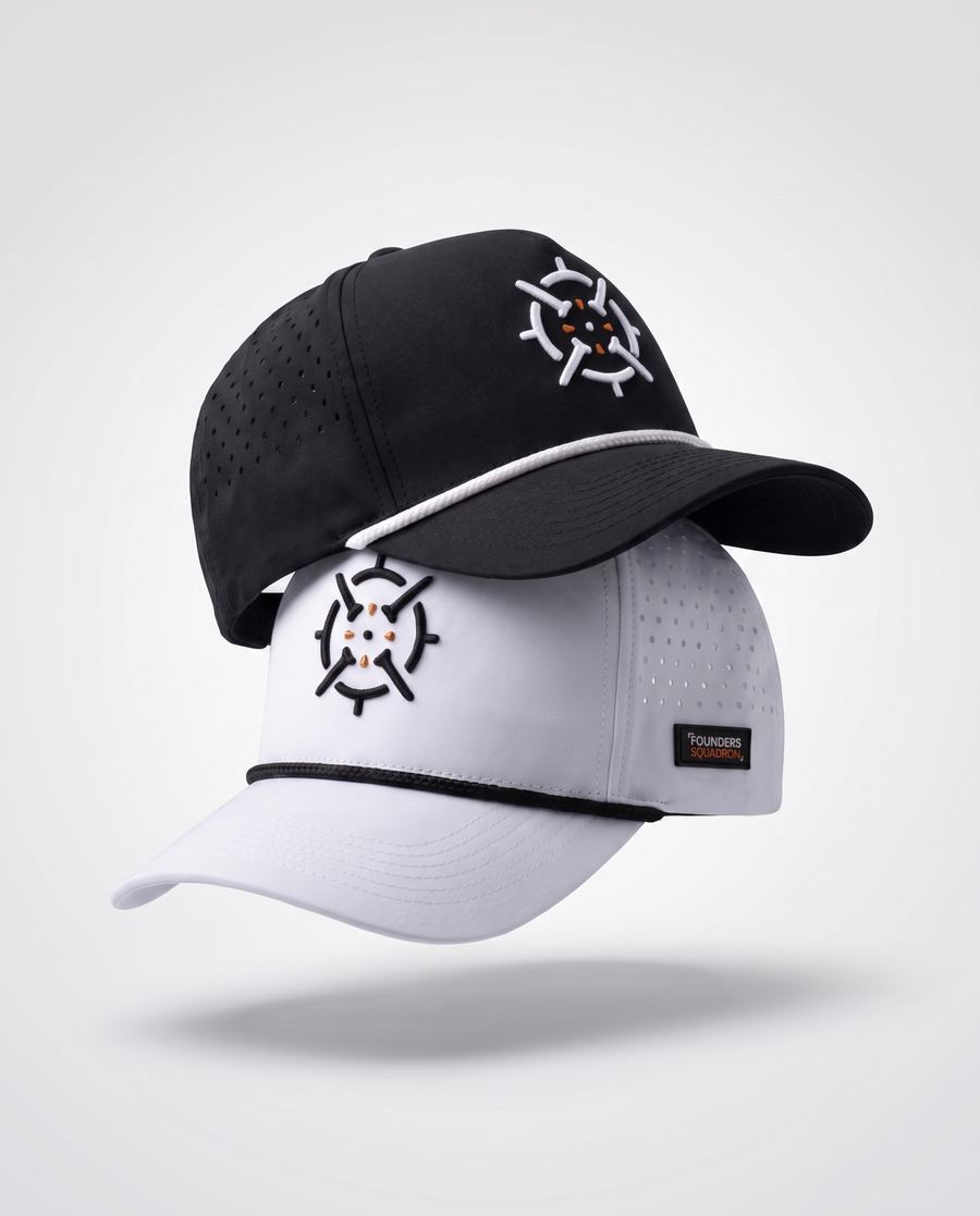 Two PINSEEKER Performance Golf Caps from the Wingman Bundle, Blackout over Whiteout