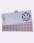 PINSEEKER Tour Golf Towel in Whiteout folded back to show the star pattern reverse