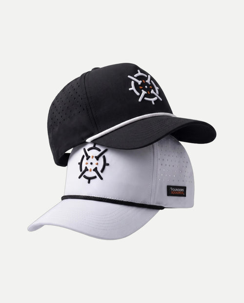 PINSEEKER Wingman Bundle, two Performance Golf Caps, Blackout over Whiteout